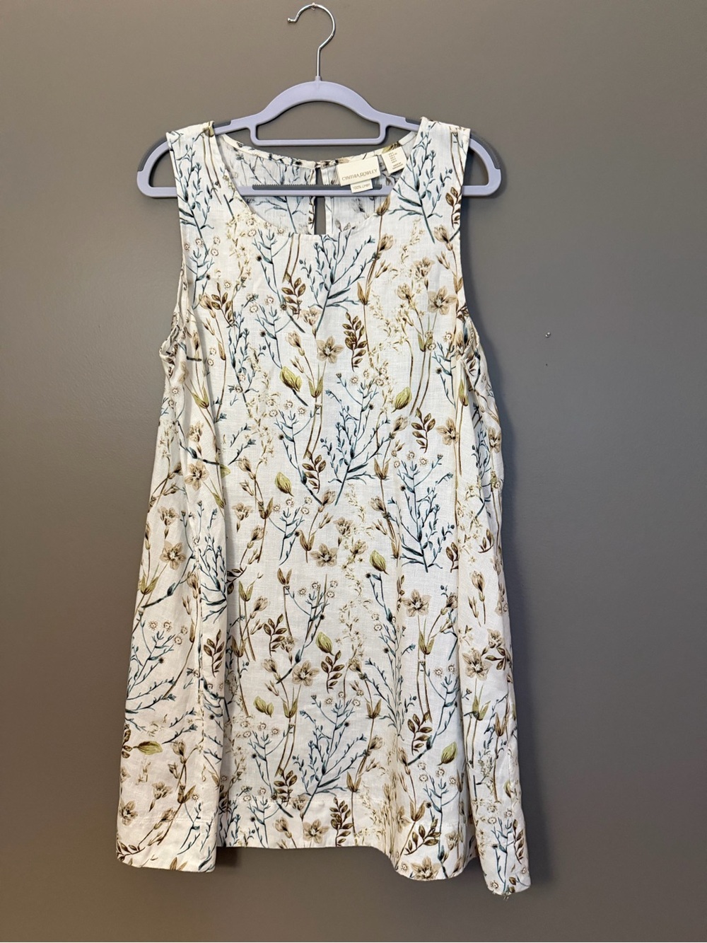 Cynthia Rowley Cream Floral Mini Dress with Blue-Green Sprigs